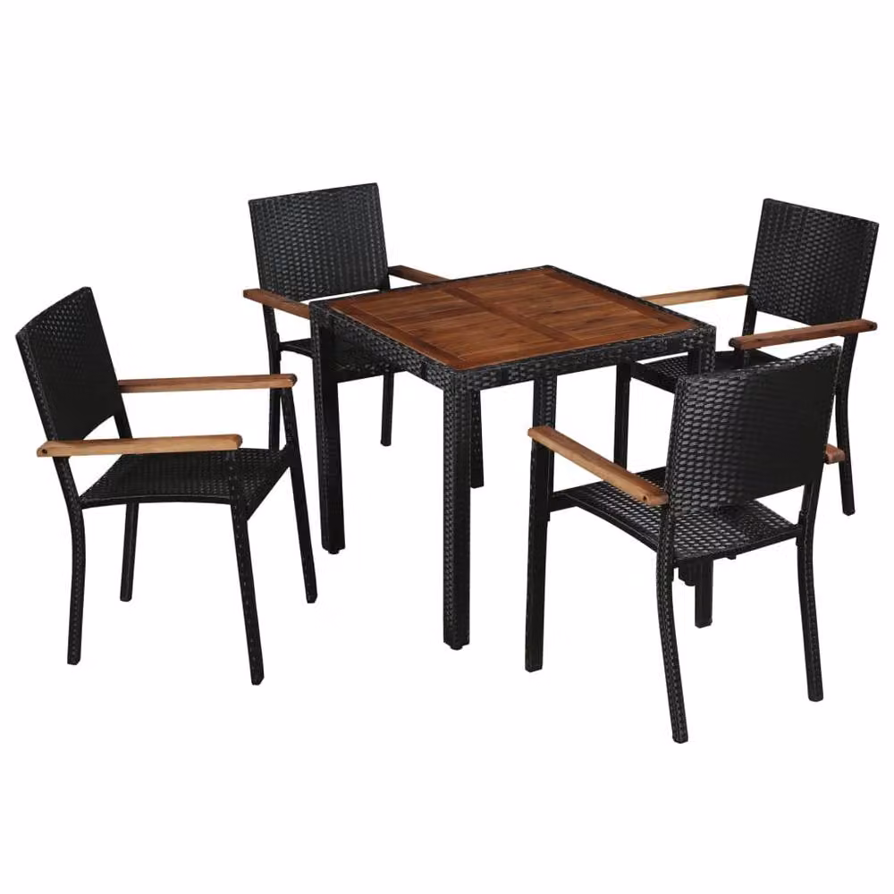 Berkfield Home Beautiful 5 Piece Outdoor Dining Set in Black Poly Rattan and Acacia Wood – 1