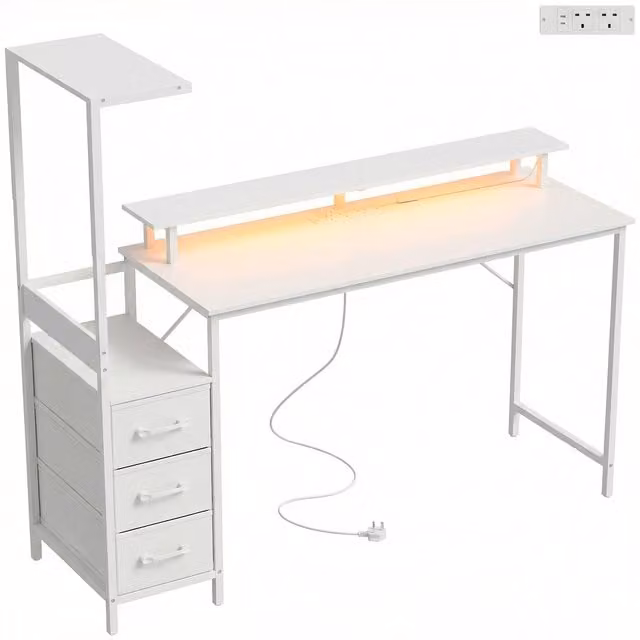 HOMCOM White Gaming Desk with Charging Station, Monitor Stand and RGB Lights for Home Office, W: 147 cm – 1