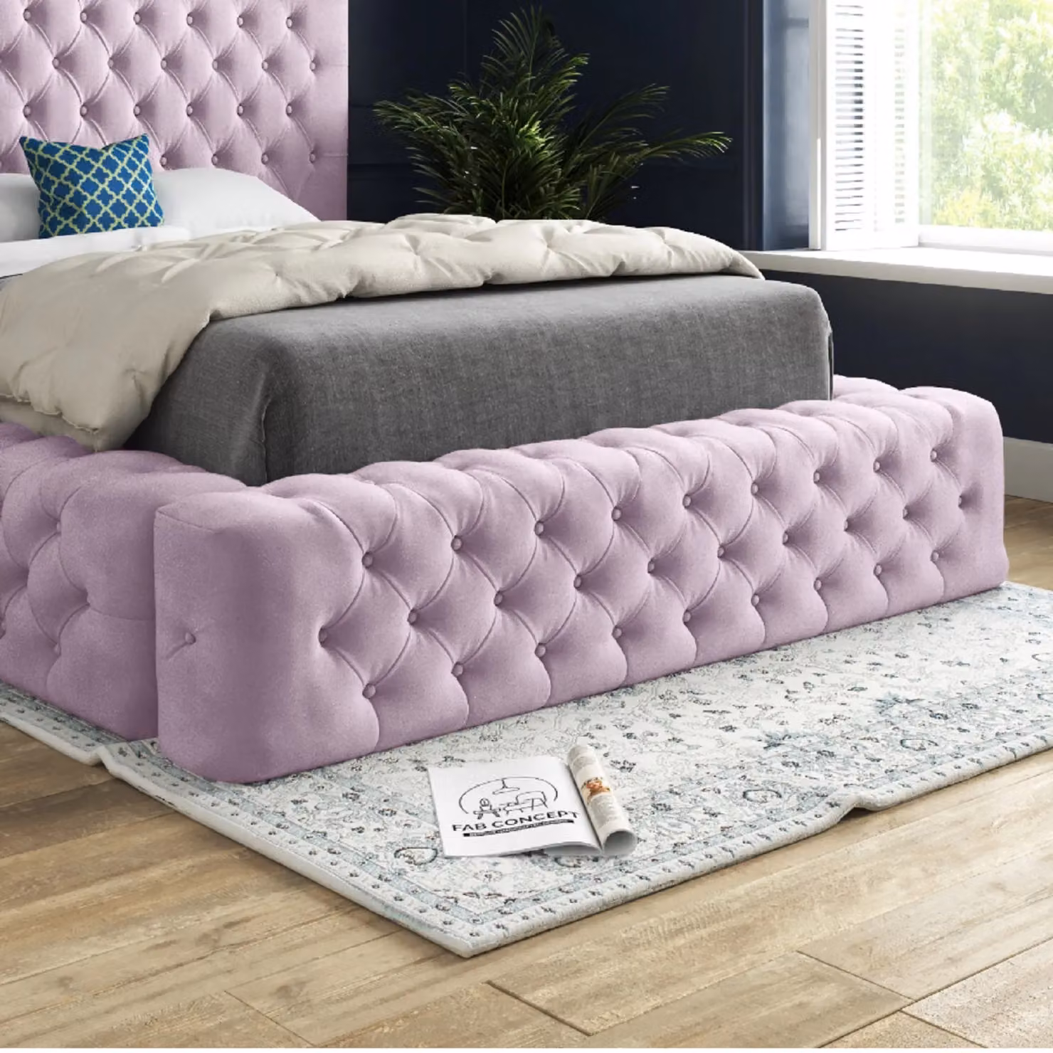 Casani Grand Milan Pink Velvet Pleated Upholstered Bed Frame, W/D/H: 180 x 137 x 201 cm – 3