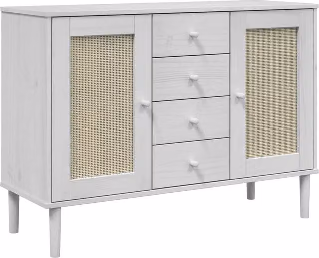 Berkfield Home SENJA Sideboard in White Rattan Look Solid Pine Wood, W/D/H: 112 x 40 x 80 cm