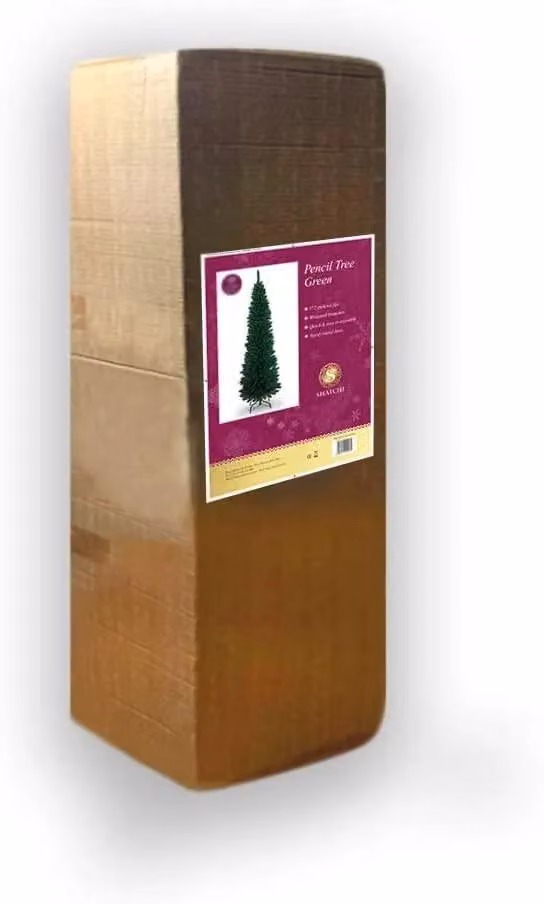 Shatchi Green Artificial Flocked Slim Christmas Pencil Tree with Metal Stand – 2