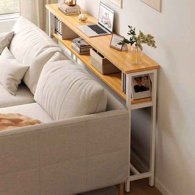 FORGEVIO White 2-Tier Wooden Narrow Console Side Table, W/D/H: 80 x 20 x 100 cm