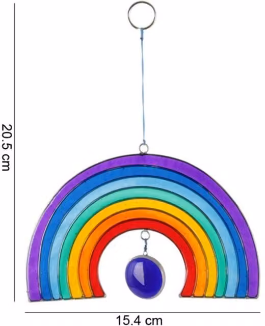 KDMK Rainbow Glass Suncatcher Hanging Pendant in Multicolour and Yellow, Diameter: 20 cm