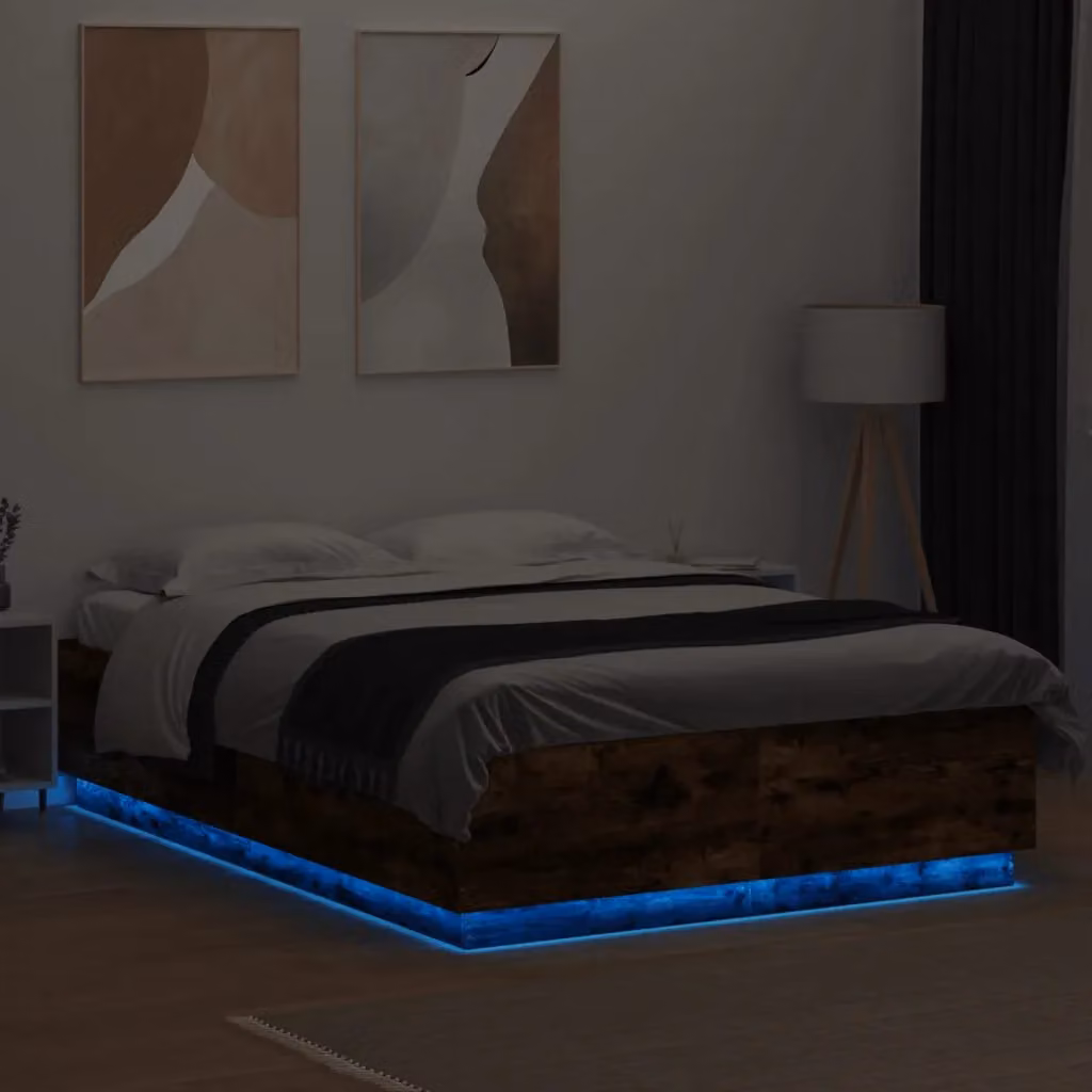 Berkfield Home Smoked Oak Bed Frame with LED Lighting and USB Charging Port, Brown, W/D/H: 120 x 200 cm – 3