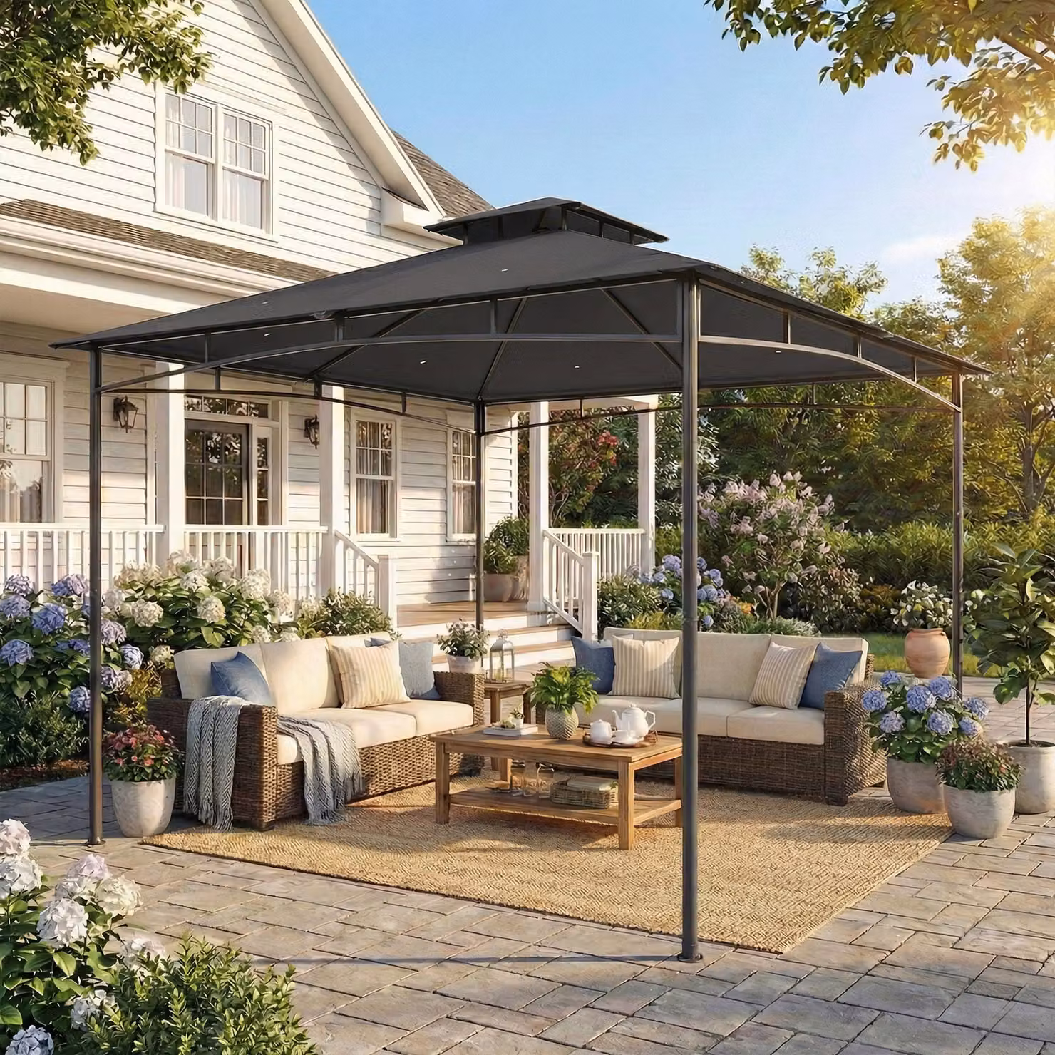 Outsunny Grey Garden Gazebo with Metal Frame and 2-Tier Hip Roof, W: 300 cm, D: 300 cm, H: 285 cm – 2