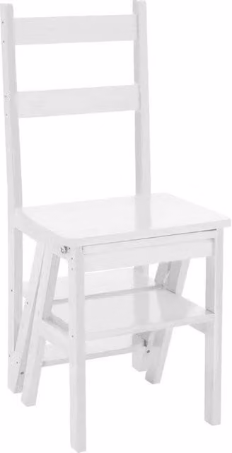 FLAVORA White 4-Step Wooden Convertible Library Ladder Chair, W/D/H: 100 x 40 x 40 cm – 1