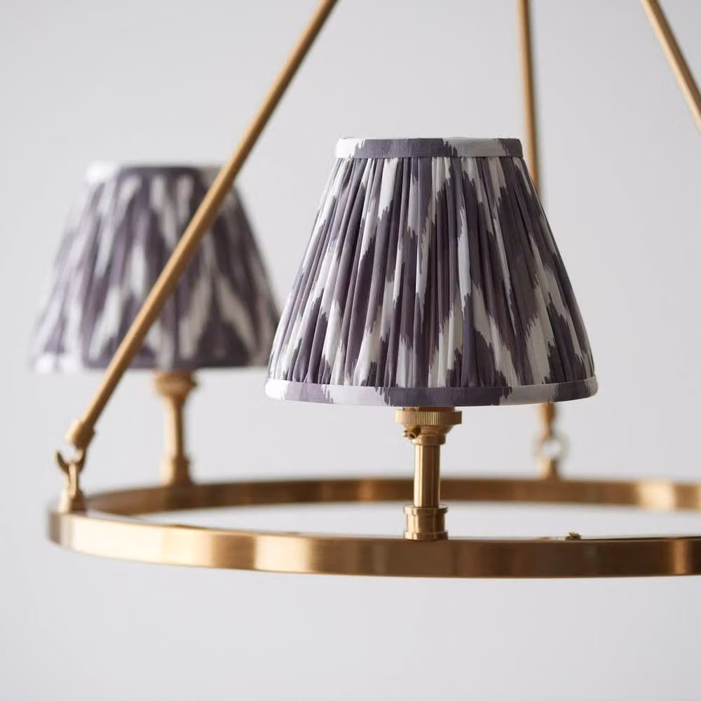 Netlighting Chester Pendant Light with Grey Fabric Zigzag Shade and Brass Details, 3 x B22 – 2