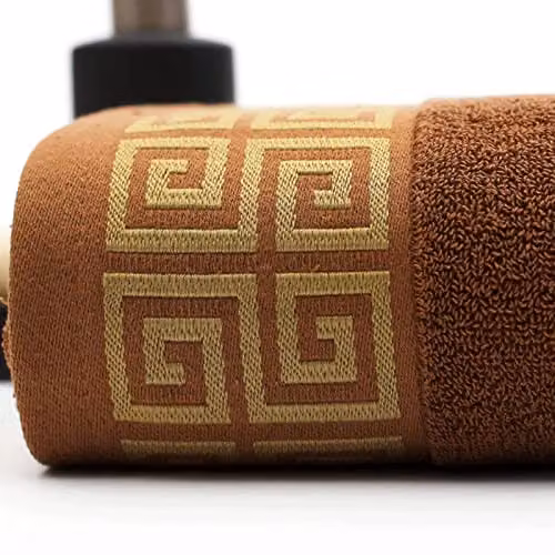 JINGYAN Embroidered Cotton Terry Bath Towel, Brown – 4