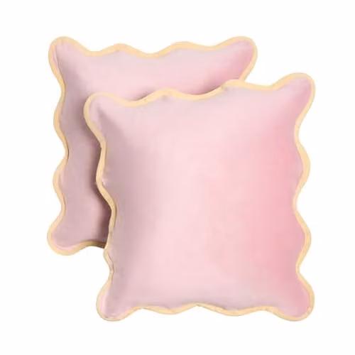 OHS Matte Velvet Scallop Edge Cushion Covers Set of 2, Pink and Yellow, W/D/H: 45 x 45 x 45 cm – 1