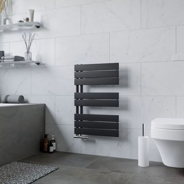 Agadon Panio Up Designer Panel Towel Radiator in Black, W: 50.0 cm, H: 74.5 cm