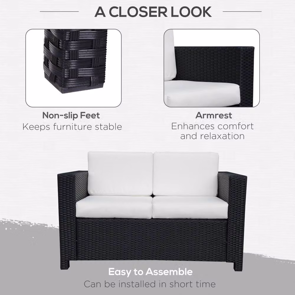 Wyld Haus Toha 2 Seater Rattan and Steel Outdoor Sofa in Black with Beige Cushions – 4