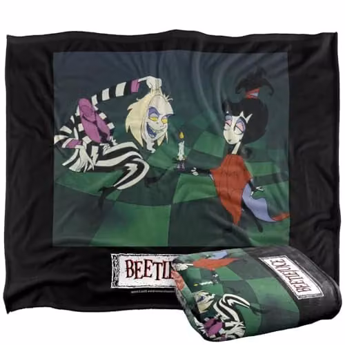 LOGOVISION Beetlejuice and Lydia Main Show Image Super Soft Silky Touch Fleece Throw Blanket, Multicolour, W: 152 cm, D: 127 cm – 1
