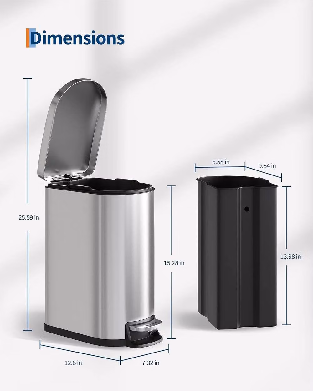 London Boutique 10L Stainless Steel Pedal Bin with Lid and Removable Inner Bucket in Silver – 2