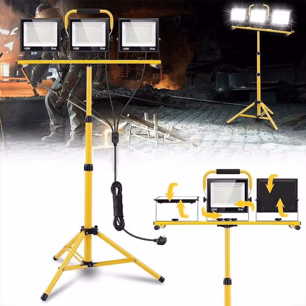 FLAVORA 3x100W Waterproof LED Portable Tripod Floodlight in Yellow – 5