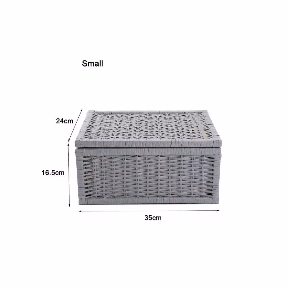 PAWNORA Grey Open Weave Wicker Basket with Lid, W/D/H: 16.5 x 16.5 x 24.0 cm – 2