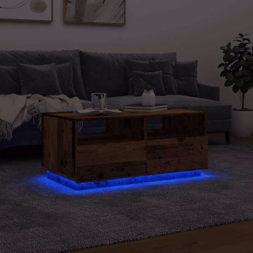 Berkfield Home Modern Rectangular Coffee Table with LED Lights in Brown, W/D/H: 90 x 49 x 40 cm – 4