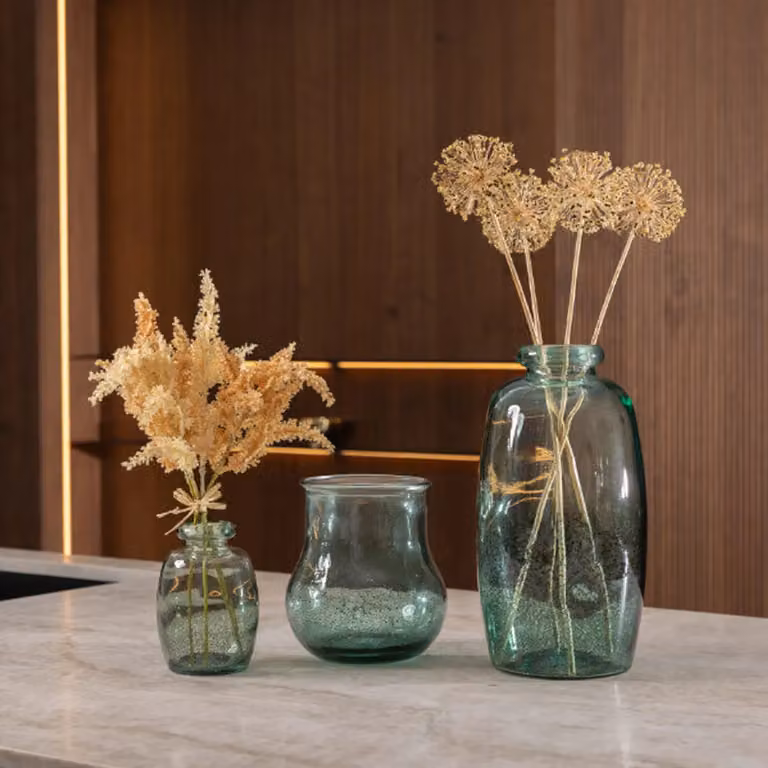 Verano Rimma Round Teardrop Glass Decorative Jar in Petrol and Transparent, Height: 20 cm