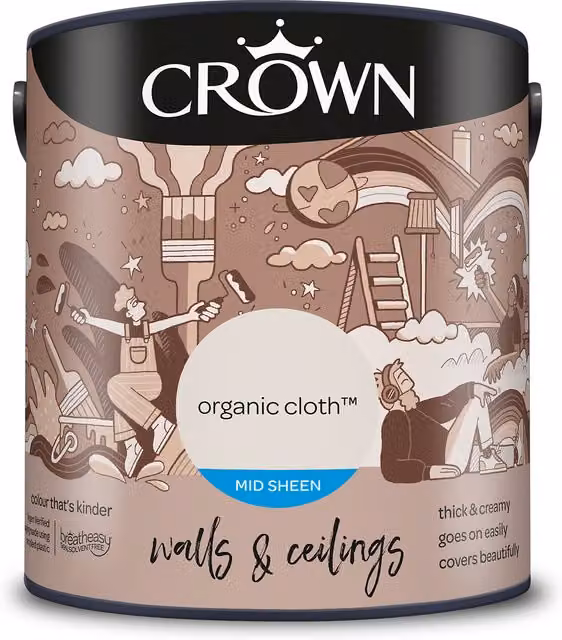 Crown Organic Cloth Mid Sheen Emulsion Paint, Beige and Brown, 2.5l