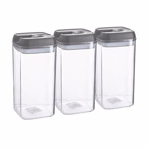 Argon Tableware Airtight Food Storage Containers with Flip Lock Lids, 1.2 l, Grey, Set of 3 – 1