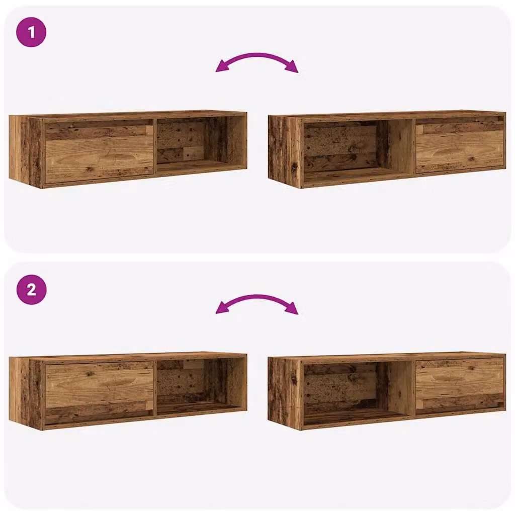 Berkfield Home Set of 2 Rustic Old Wood TV Cabinets in Brown, W/D/H: 100 x 31 x 25.5 cm – 3