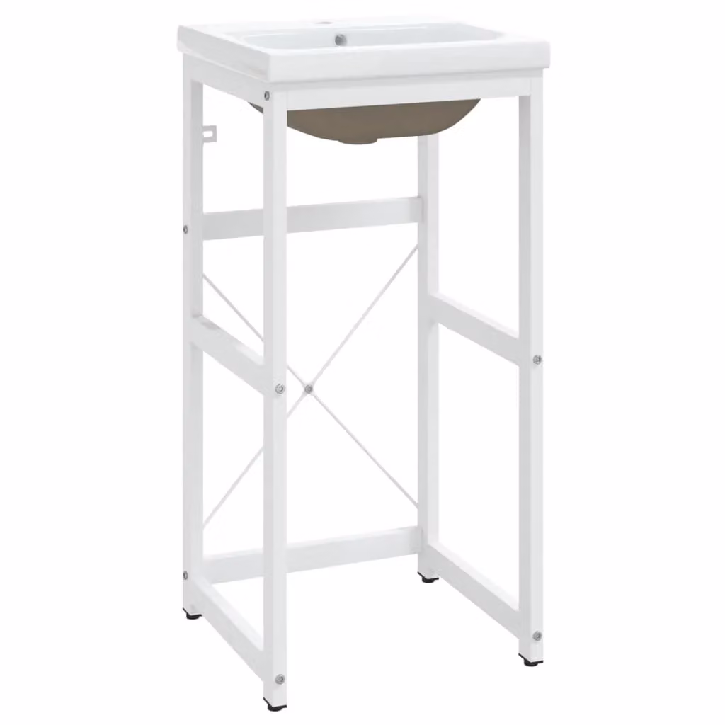 Berkfield Home Modern White Bathroom Washbasin Frame with Ceramic Basin – 2
