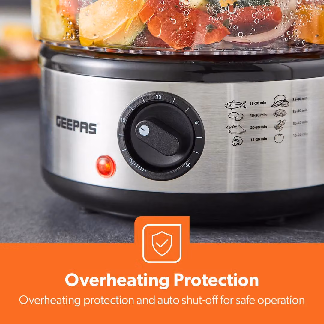 Geepas 3-Tier Electric Food Steamer and Multi-cooker, 7.2L, Silver – 5
