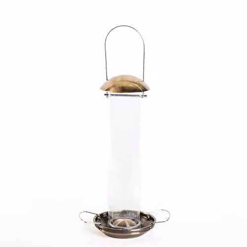 Happy Beaks Supreme Bird Feeder Collection in Antique Brass Zinc Alloy Metal, Set of 3 Hanging Garden Feeders for Seed, Peanut and Mealworm