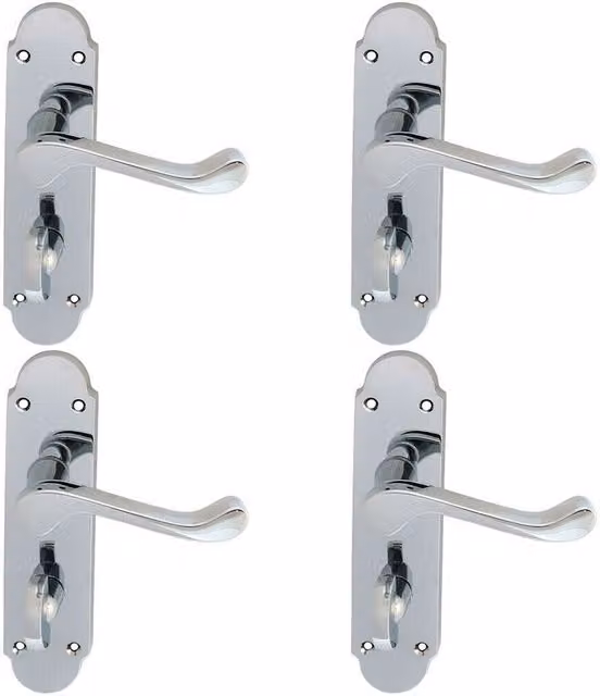 Loops 4 Pairs of Victorian Upturned Lever Bathroom Backplate Handles in Chrome, 170 x 42 mm