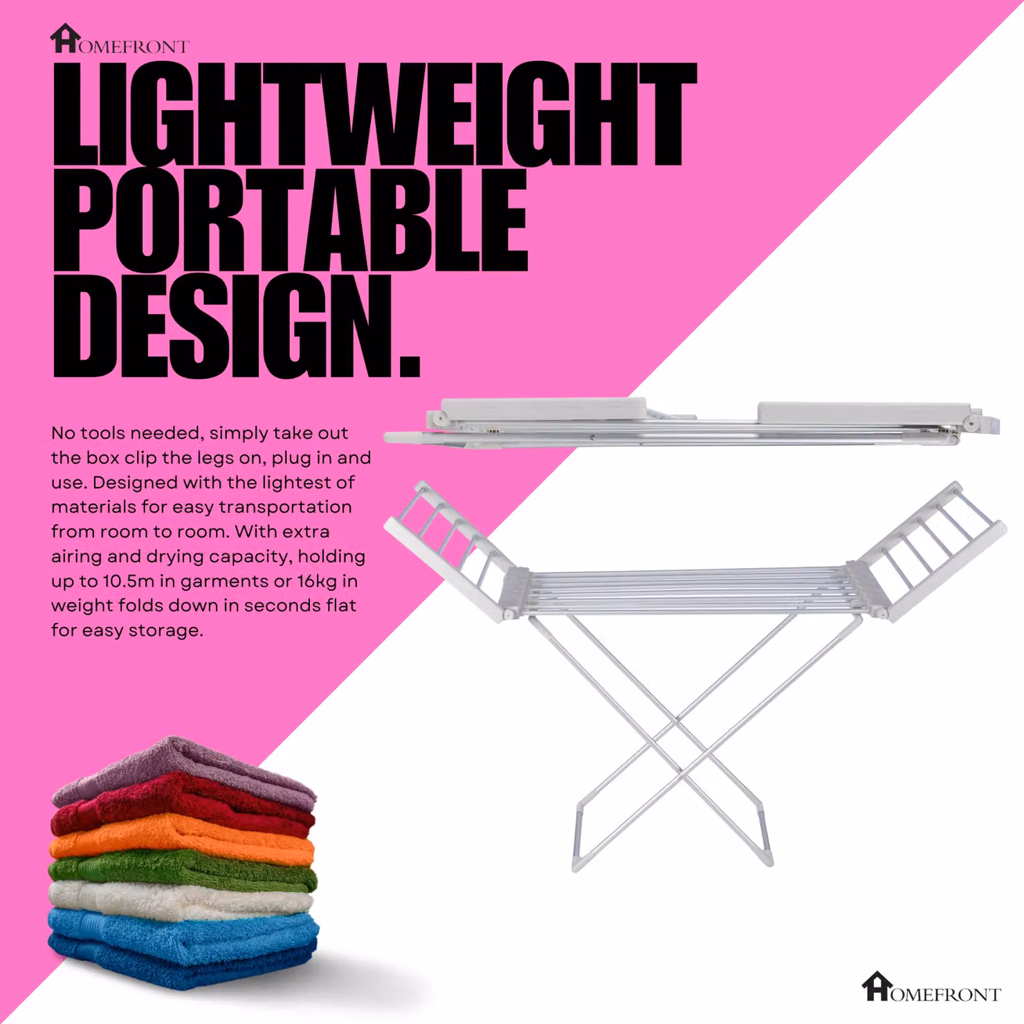 Homefront Electric Heated Indoor Clothes Airer Dryer, Foldable Metal Rack, Off-White – 3