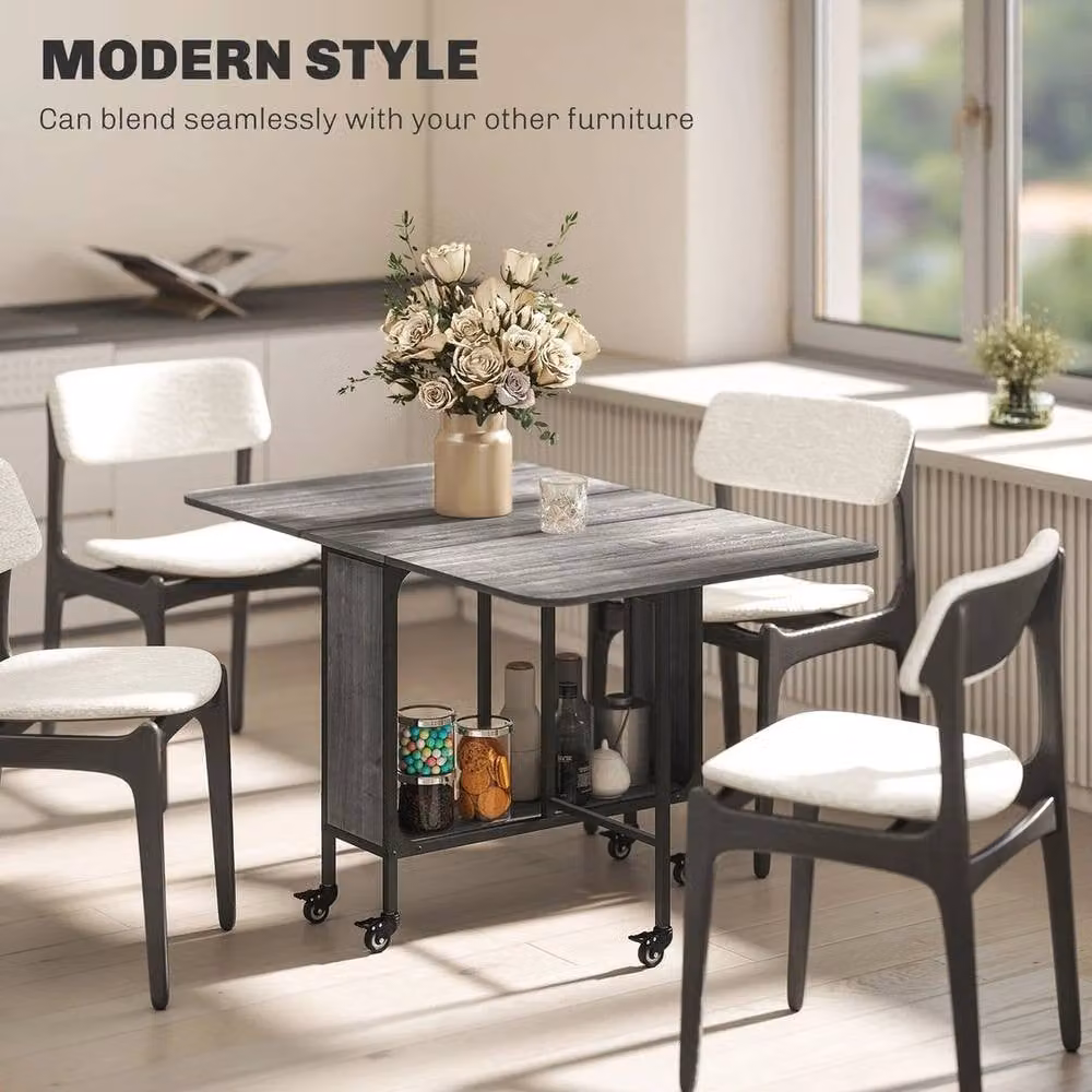 PAWNORA Mobile Drop Leaf Dining Table with Castors in Grey – 5