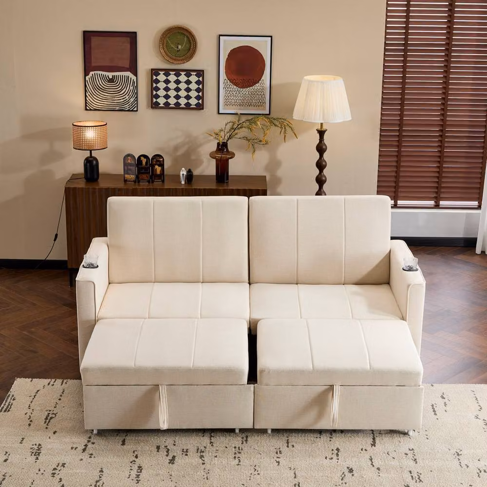 STILVORA King Size Sofa Bed in Beige with Pull-Out Drawer and Fabric Upholstery, W/D/H: 180 x 207 x 96 cm – 2