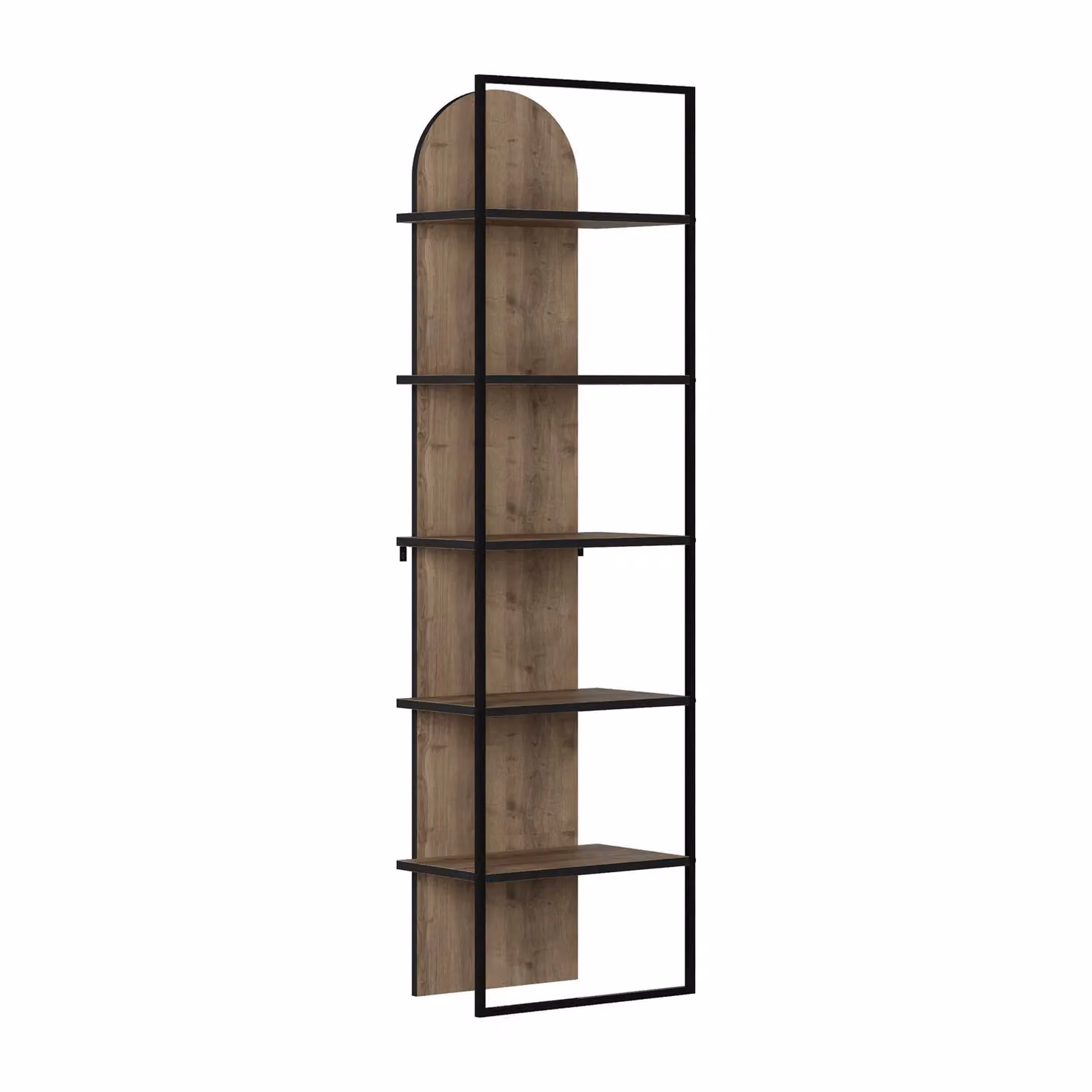 FWStyle Dark Oak Archy 5 Tier Modern Arched Bookcase with Black Metal Frame, Height: 180 cm, Width: 53 cm, Depth: 31.7 cm – 4
