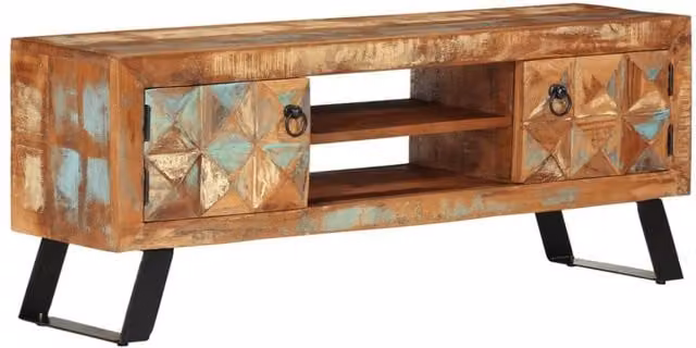 Berkfield Home Retro TV Cabinet in Brown Reclaimed Solid Wood, W/D/H: 112 x 30 x 45 cm