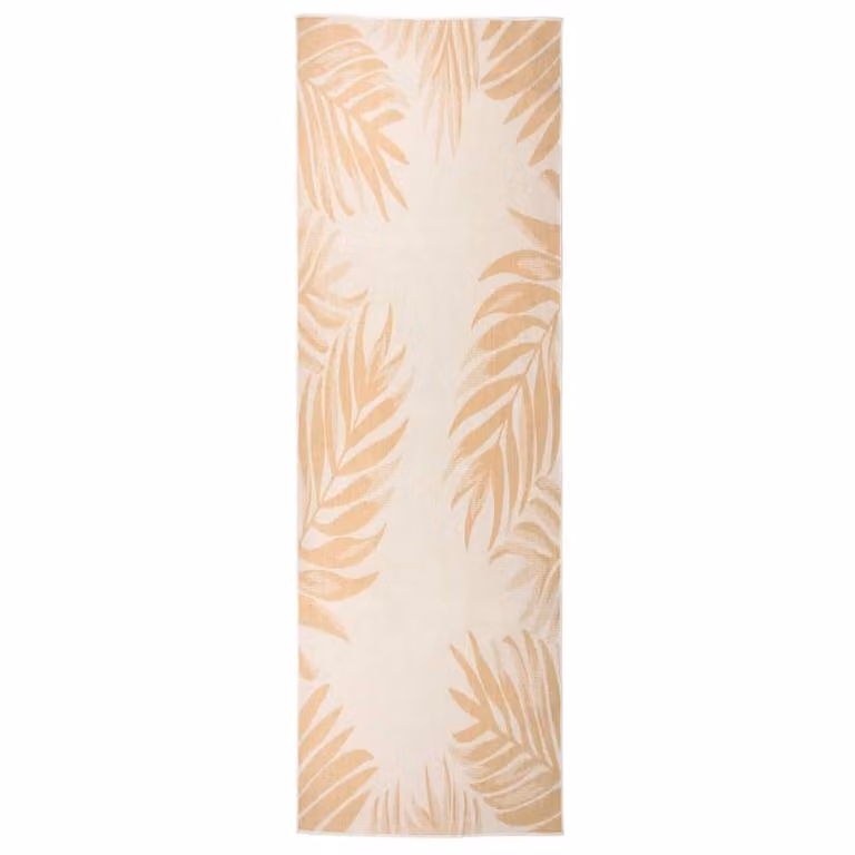 Berkfield Home Outdoor Flatweave Rug with Floral Pattern in Sand and Beige, W/D: 80 x 250 cm