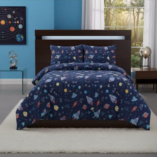 Snug City Kids Outer Space Design Duvet Cover and Pillowcase Set, Blue, Single, W/D/H: 90 x 200 cm – 1
