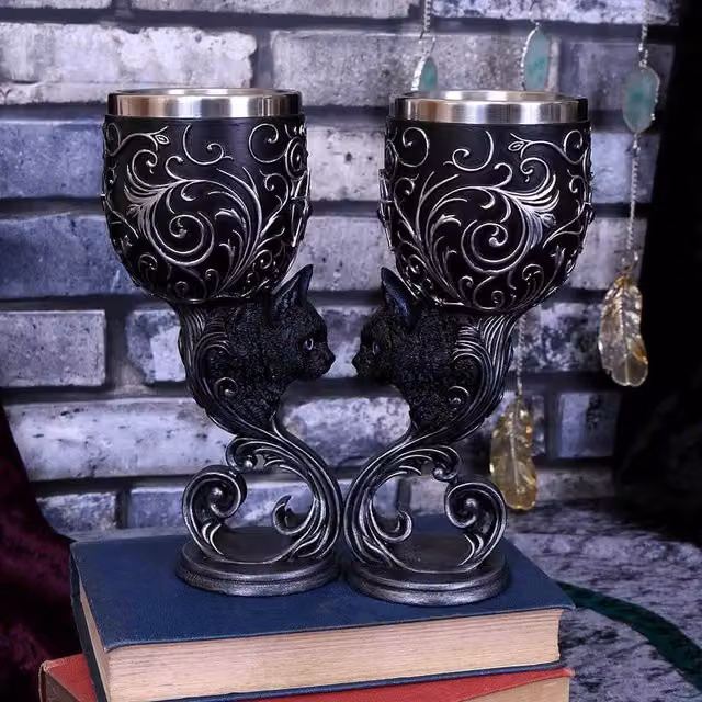 Nemesis Now Familiars Love Goblets Set of 2, Black, Silver and Purple, Height: 18.5 cm