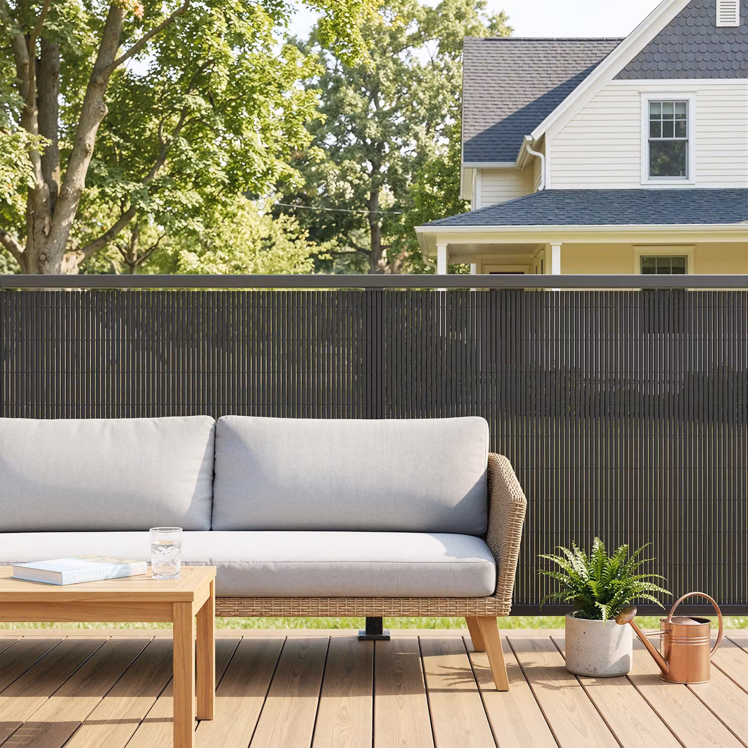 Outsunny 2-Piece Plastic Privacy Screening Fence, Waterproof Windbreak, Anthracite Grey – 2
