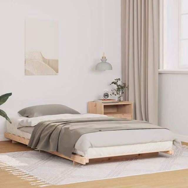 Berkfield Home Modern Brown Solid Pine Wood Bed Frame W: 90 cm, L: 220 cm