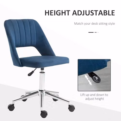 Vinsetto Modern Mid-Back Swivel Home Office Task Chair in Blue Velvet-feel Fabric, W/D/H: 60 x 60 x 91 cm – 3