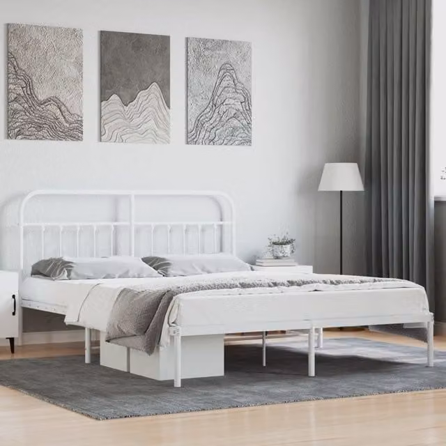 Berkfield Home Metal Bed Frame with Headboard in White, W/D/H: 180 x 200 cm – 1