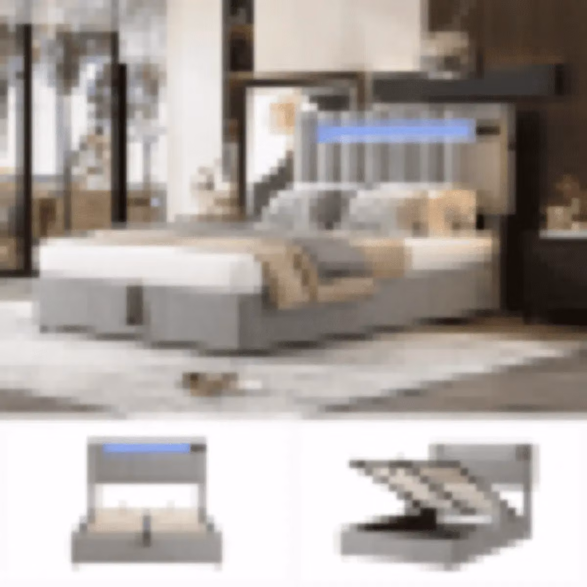 Matteo Grey Velvet Upholstered Double Bed with Hydraulic Lift-Up Base and Under-Bed Lighting, W/D/H: 135 x 190 cm – 7
