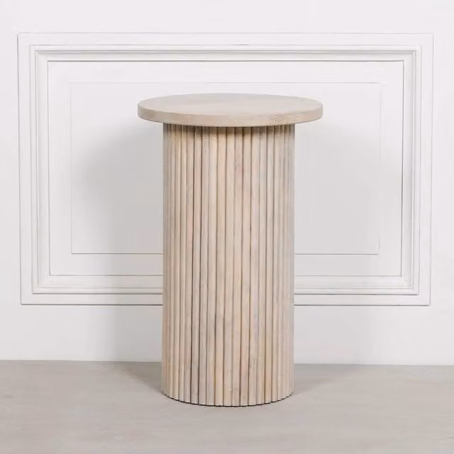 PAWNORA White Mango Wood Reeded Round Occasional Side Table, W/D/H: 38.0 x 38.0 x 60.5 cm – 1