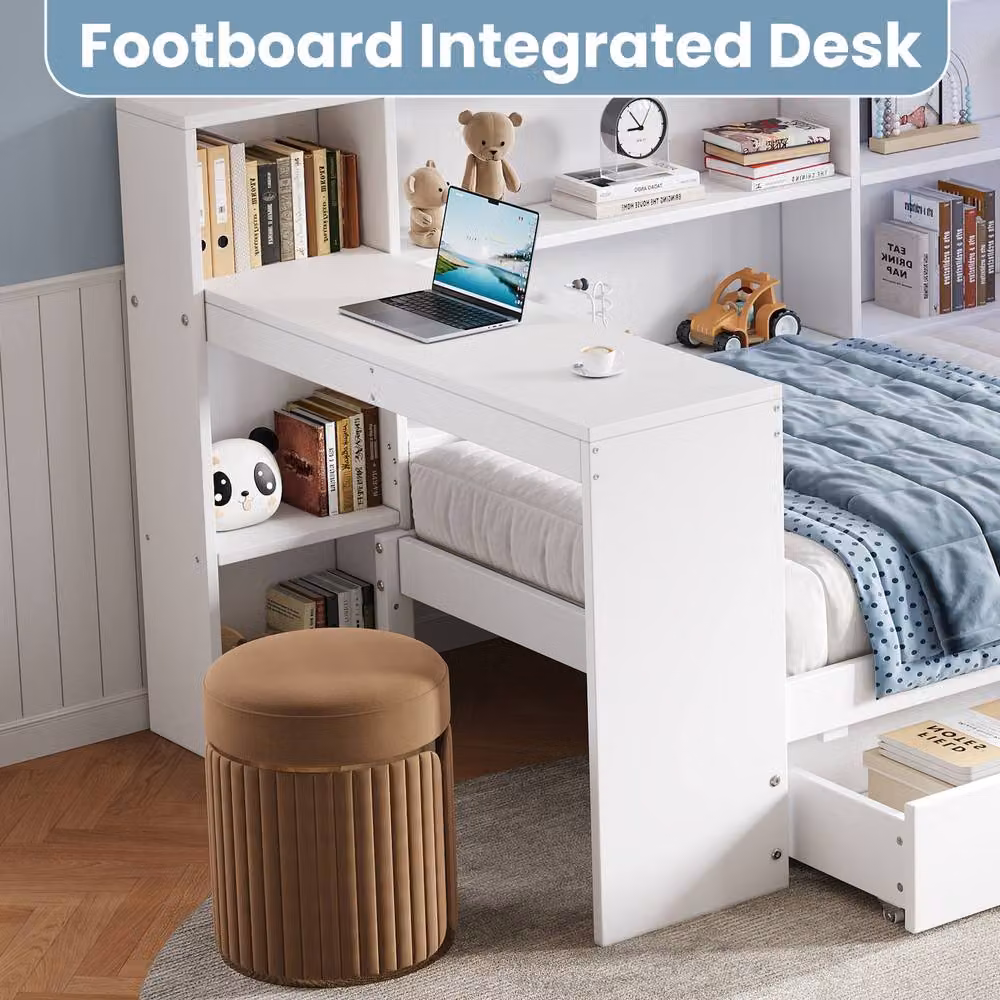 Rolipo L-Shape Daybed with Storage Drawers, Asymmetric Chaise and USB Charging Port, White, W/D/H: 140 x 200 cm – 3
