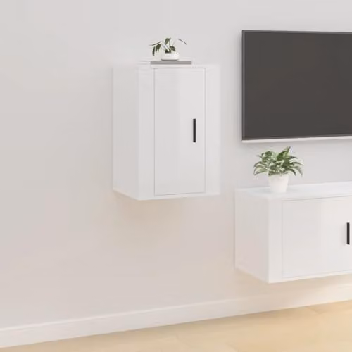 vidaXL 2 Piece Wall-mounted TV Cabinet Set in High Gloss White, W/D/H: 40 x 34.5 x 60 cm – 2