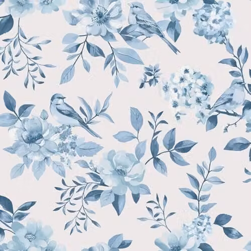 Holden Decor Botany The Bird Garden Blue and Beige Floral and Bird Inspired Wallpaper
