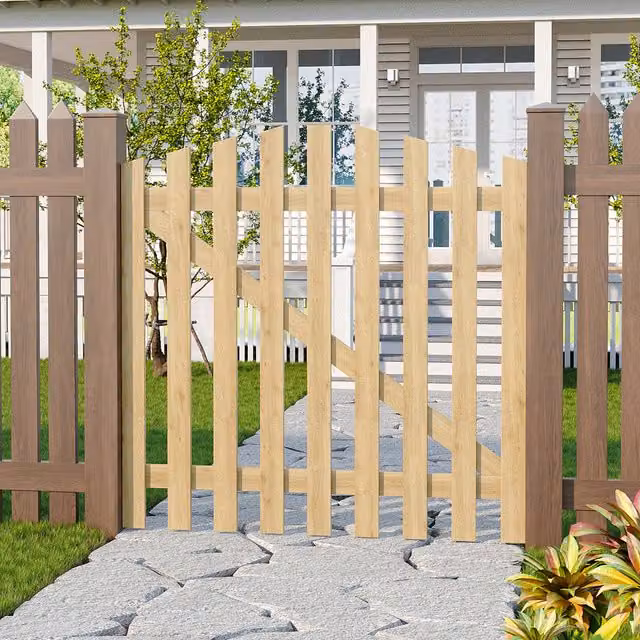 Lifeideas Brown and Yellow Wooden Swing Garden Gate with Stainless Steel Latch, Height: 120 cm
