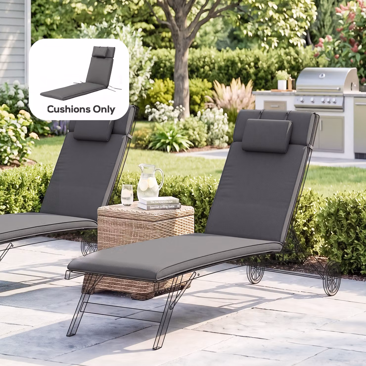 Outsunny Grey Garden Sun Lounger Replacement Cushion with Pillow – 9