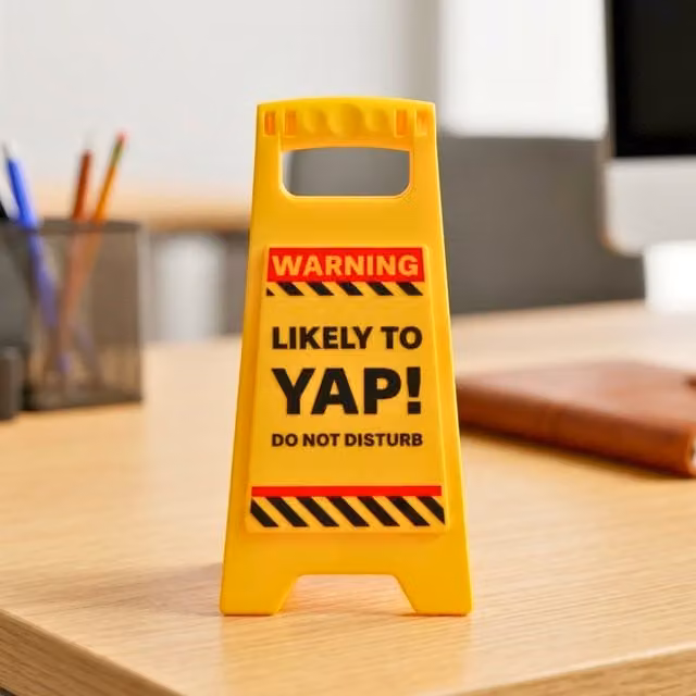 Boxer Gifts Reversible Likely to Yap Desk Warning Sign, Yellow Tabletop Plastic Sign