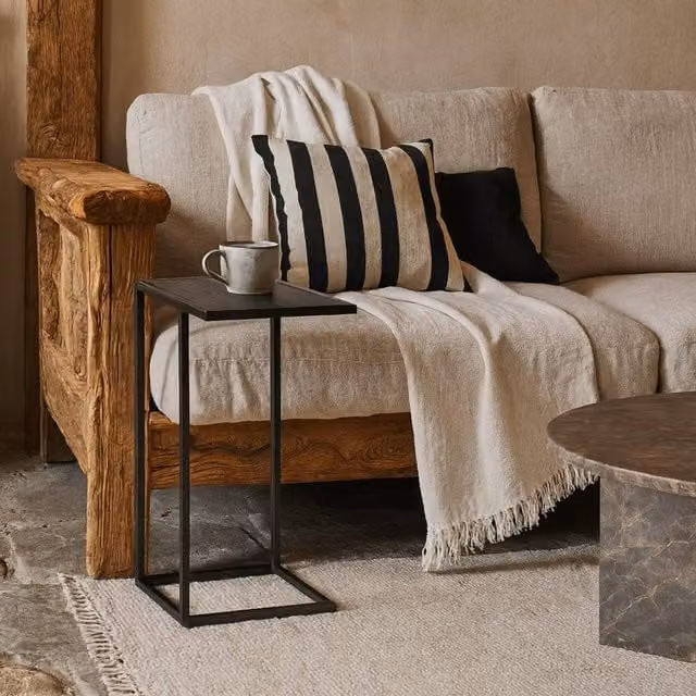 Wyld Haus El Paso Ash Black Side Table with Matt Ceramic Top and Metal Sled Base – 1