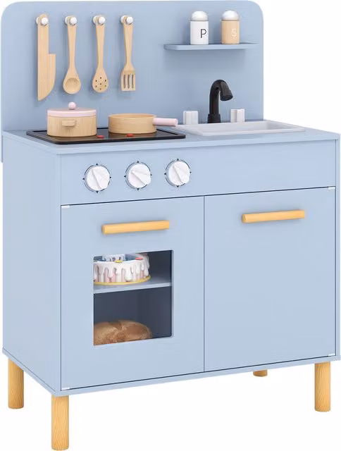 Costway Wooden Kids Kitchen Playset in Blue